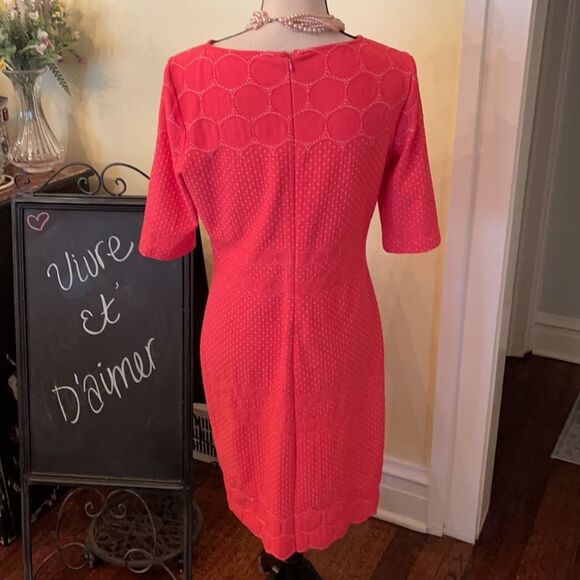 #OfficeSiren 💃 *JULIA JORDAN* Sz 8 Coral Body-con Midi DRESS - Picture 4 of 10